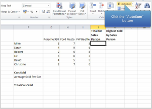 excel autosum screenshot